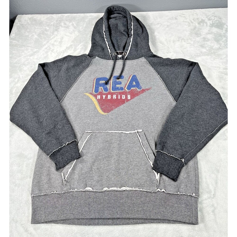 J America REA Hybrids Hoodie M Gray Two Tone Distressed Raw Seam Sweatshirt